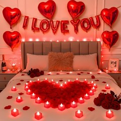 Red Romantic Room Decorations Kit with 16 Inch I Love You Letter Banner 6 Pcs…