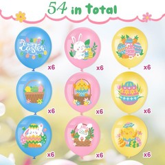 54 Pcs Happy Easter Balloons Decoration 12 Inch Easter Bunny Pastel Latex Bal…