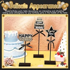 Yousoontic 3 Pcs Happy Birthday Party Decorations Wooden Signs Table
