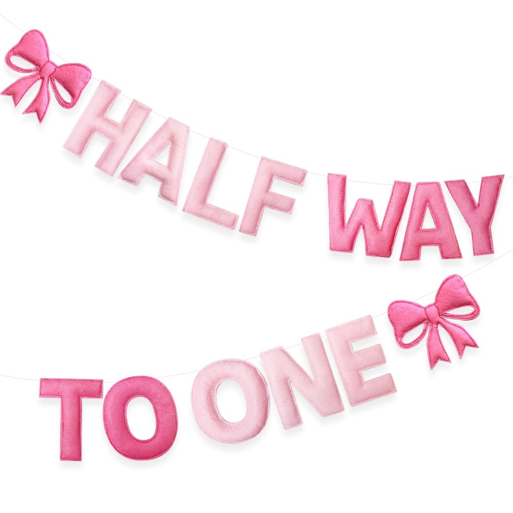 Pinkblume Pink Bow 1/2 Birthday Decorations Handmade Felt Pre-Strung Half Way