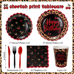 Red Cheetah Print Birthday Party Supplies for 24 Guests – 168 Pieces
