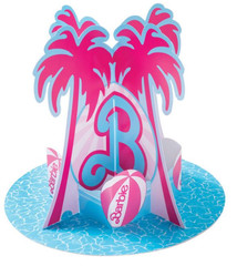 MALIBU BARBIE PARTY Cardstock Table 10″ Centerpiece w/ 12″ Base & 4 Stickers NEW