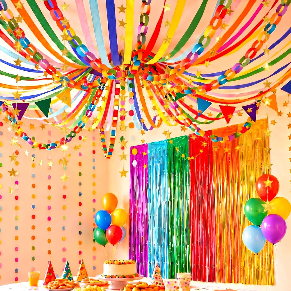 Rainbow 574 ft Crepe Streamers 700 Sheets Chains Garland Colorful Strips 26 f…