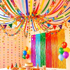 Rainbow 574 ft Crepe Streamers 700 Sheets Chains Garland Colorful Strips 26 f…