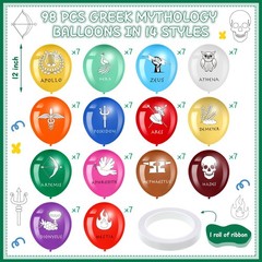 98 Pcs Greek Mythology Decor 14 Greek Gods Names and Symbols Latex Balloons B…