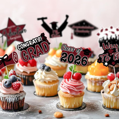 2026 Graduation Cupcake Toppers – 48 Pcs Maroon Graduation Party Supplies Mini C