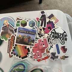 Minecraft Birthday Party Giveaways keychains pins stickers bracelets