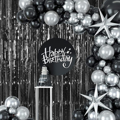 5 Pack Black Fringe Backdrop 3.2Ft X 8.2Ft Foil Curtain Tinsel Streamers for Bir