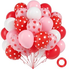 60pcs Strawberry Balloons 12inch, White Pink and Red Print Balloons for Straw…