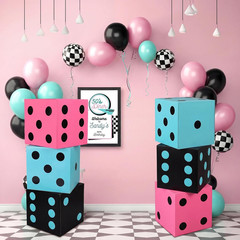 6 Pcs Large Sock Hop Party Decorations 12 Inch 50S Sock Hop Dice Boxes Rock and