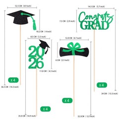 16 PCS Green Black DoubleSided 2026 Graduation Centerpieces Table Toppers