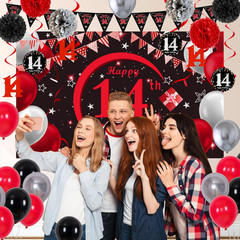 14Th Birthday Decorations for Boys Girls, Red Black Happy 14 Birthday Party Deco