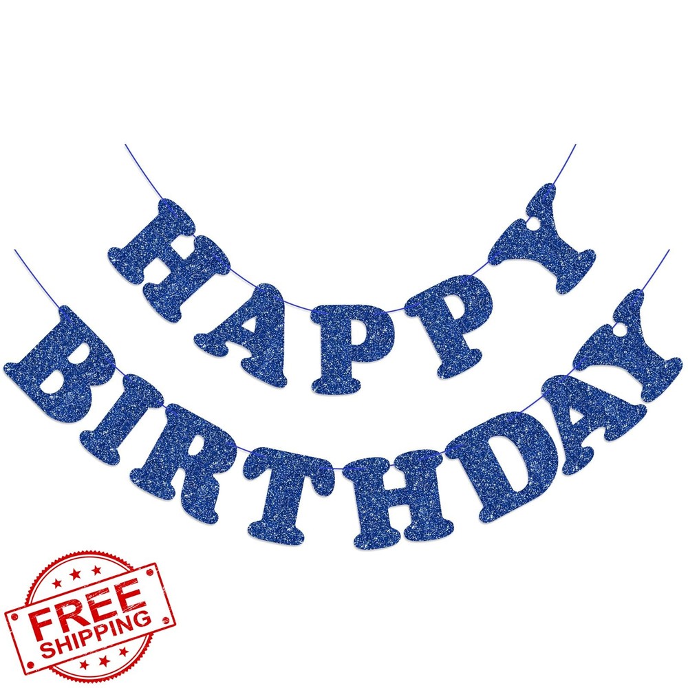 Adecortalk Glitter Blue Birthday Banner