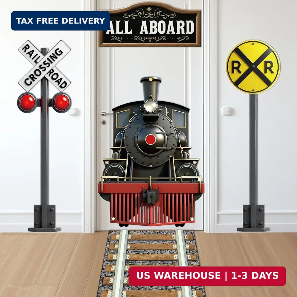 Train Party Decoration Train Theme Door Banner Backdrop Railroad Track Aisle Run