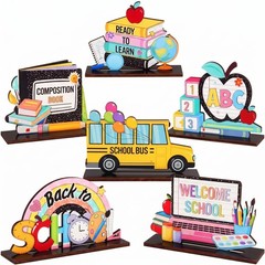 6 Pcs Back to Table Decorations First of Wooden Centerpieces Ready to Learn C…