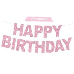 Happy Birthday Banner – Pre-Strung No DIY Birthday Decorations – Happy pink