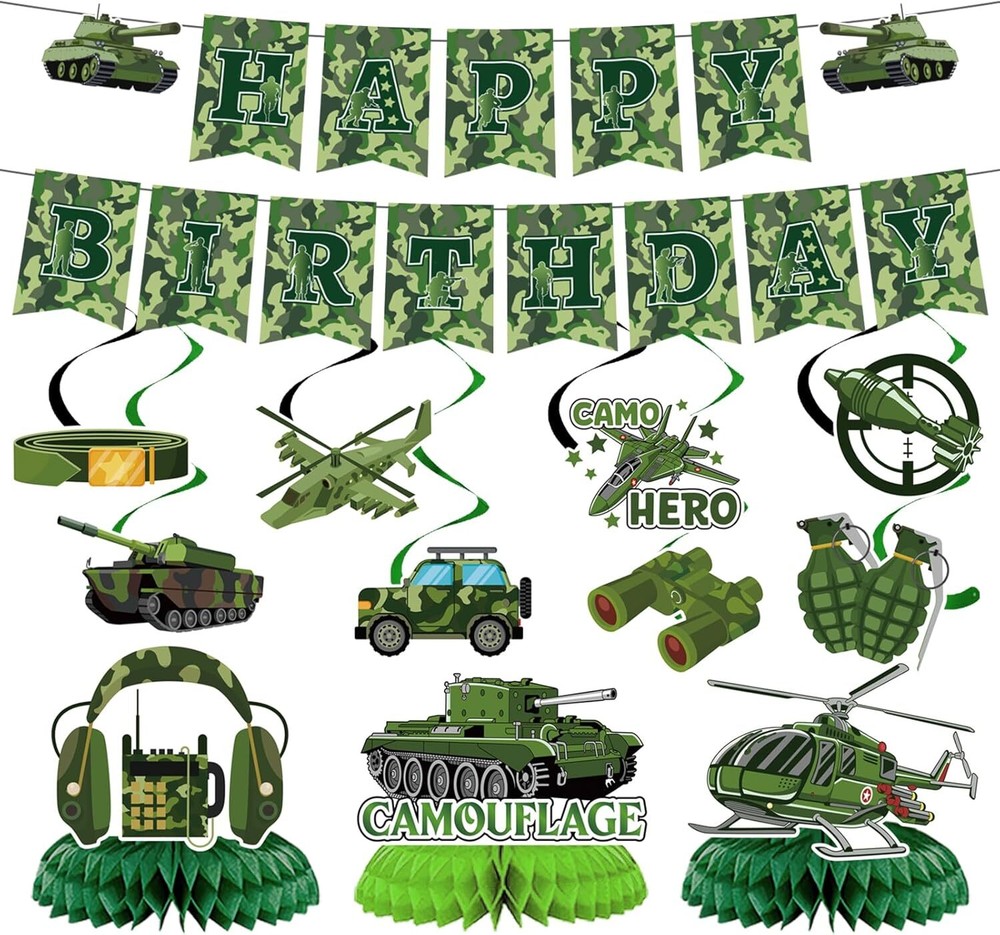 Camo Birthday Party Decorations – 13PCS Army Party Decorations Set Military Them
