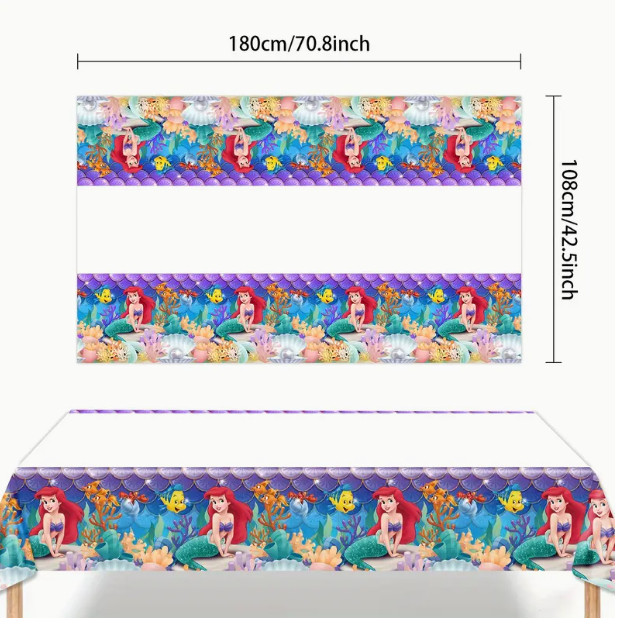 LITTLE MERMAID Disney Plastic Party Birthday Tablecloth 70×42 Ariel Purple
