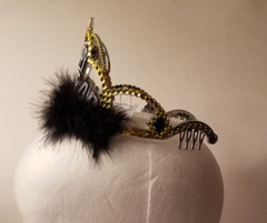 Happy New Year Tiara Feather Accent Black Gold & Silver Ages 14+