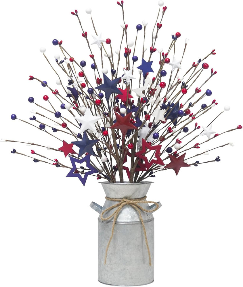 4 Pcs 4Th of July Decorations Patriotic Artificial Berry Stems Picks with Vase R