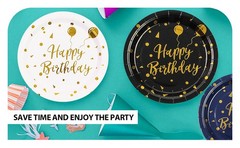 75PCS Happy Birthday Paper Plates – 7 Inch White Gold Dot Paper Plates and 6.5