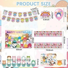102 pcs Squishmallow Birthday Banner/Balloons/Stickers and More Party Decor