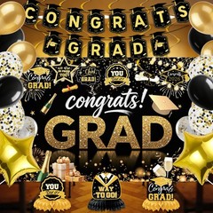 Graduation Decoration 2026 Black Gold Banner High School Party Celebration Set