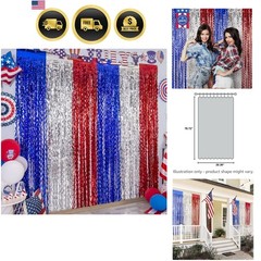 4th of July Foil Fringe Curtains, Tinsel Streamer Backdrop, 3 Pack | Red Whit…