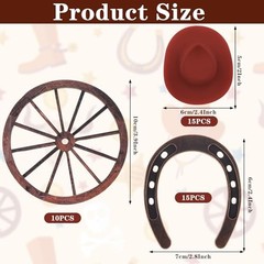 40 PCS Western Themed Party Decorations Mini Horseshoes Cowboy Hats Wagon