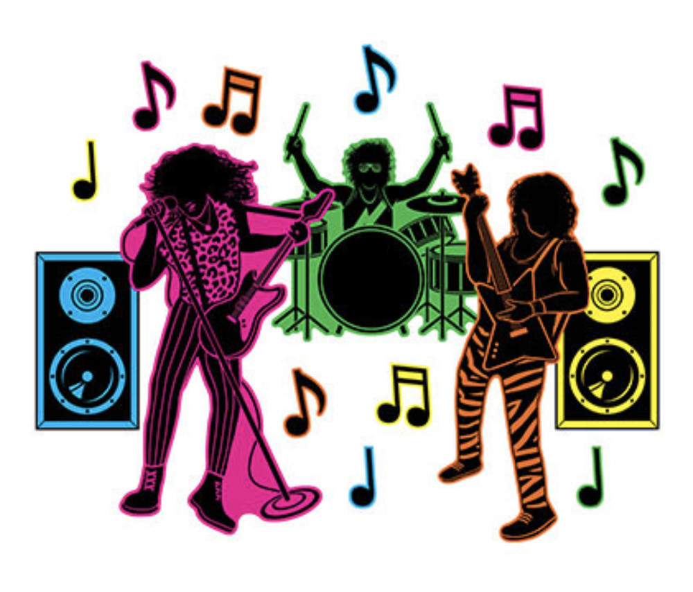 80’s PARTY WALL DECORATIONS HAIR BAND SILHOUETTES CUTOUTS I LOVE 80’S AWESOME