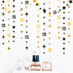Black Gold 21St Birthday Decorations Number 21 Circle Dot Twinkle Star Garland H
