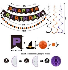 Halloween Birthday Decorations – Happy Birthday Banner with Honeycomb Ball, H…