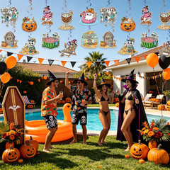 26 Pcs Summerween Party Decorations,Halloween in Summer Party Hanging Swirl Ceil