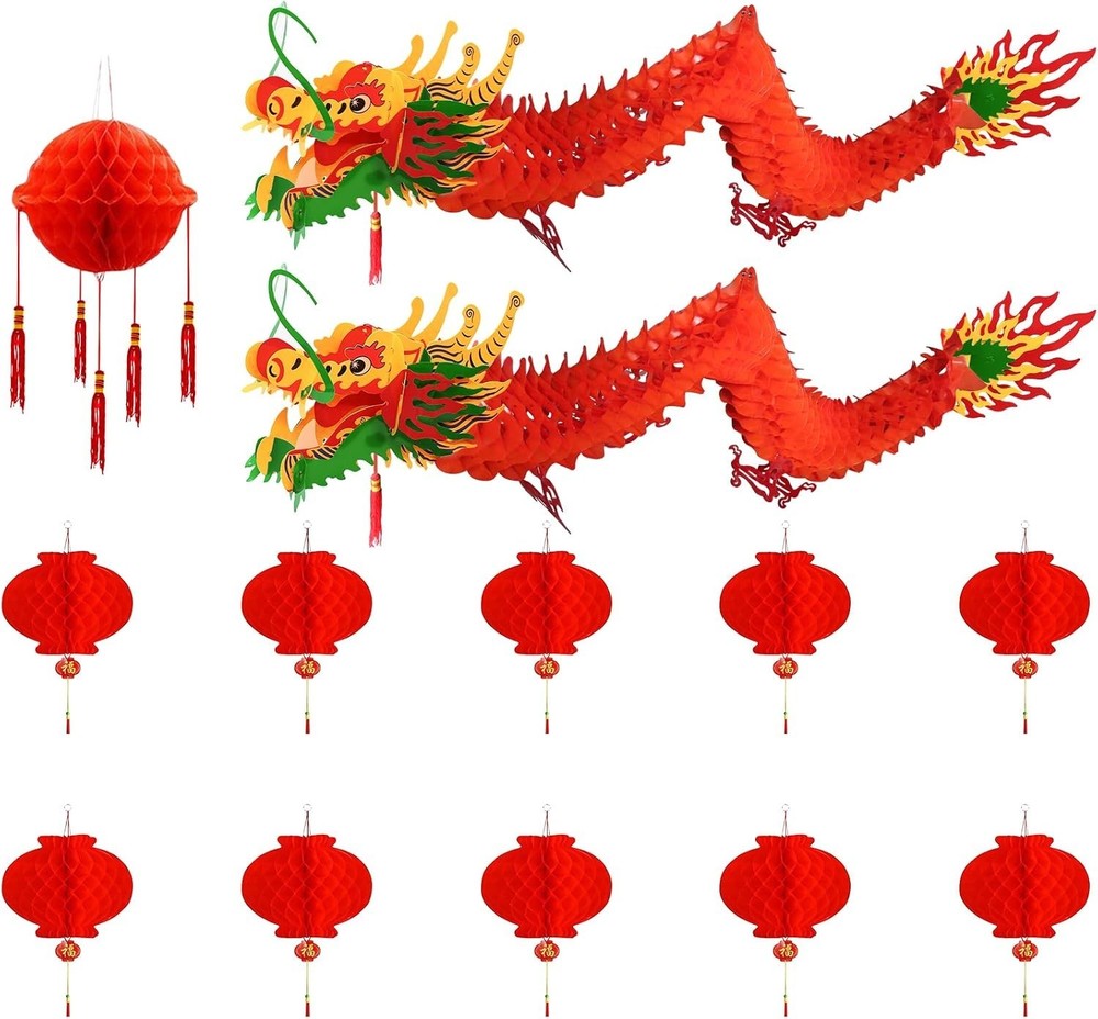 Chinese New Year Dragon, 12 Pieces Chinese 3D Paper Dragon with Dragon Ball
