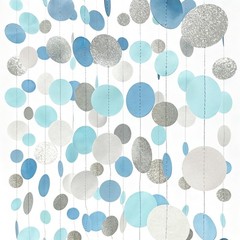 Dusty Blue Silver White Polka Dots Garland Hanging 46 feet,