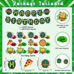 Birthday Decorations Set Include Banner and Hanging Swirls Green Happy Birthday