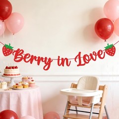 Berry In Love Bridal Shower Banner, Red Glitter