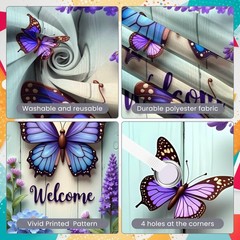 Welcome Butterfly Door Cover Spring Summer Door Banner Decorations Hydrangea…