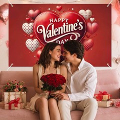 Valentine’s Day Banner 71 x 43 Inches Polyester Love Heart Backdrop Romantic New