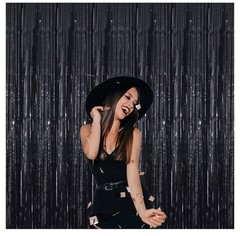 3.2Ft x 9.8Ft -1 Pack Black Metallic Tinsel Foil Fringe CurtainsParty Decoration