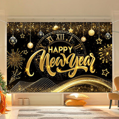 New Year 2025 Gold Banner, Decorations Backdrop for New Year’S Eve Parties