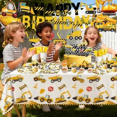 Construction Birthday Party Supplies Set – Plates, Napkins, Cups, Banner & More