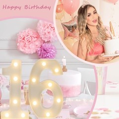 Decorative Led Light Up Numbers, 16th Birthday Decorations White