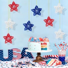 18pcs Patriotic Star Rattan Decor, Red Blue White Stars