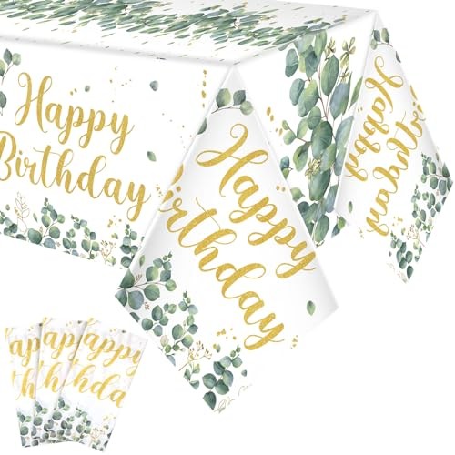 3 Pcs Sage Green Disposable Tablecloth Happy Birthday Table Cover 54 x 108