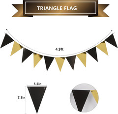 Black and Gold Striped Banner with Triangular Flag Set | Birthday Party Decorati