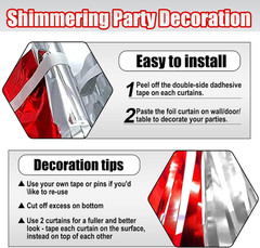 6 Pack -3M-Red Silver Foil Fringe Curtain Backdrop, 3.28Ft X 9.8Ft Metallic Tins