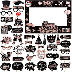 Retirement Party Photo Booth Props Kit – 37Pcs Paper Photo Props 1 Frame Glitter