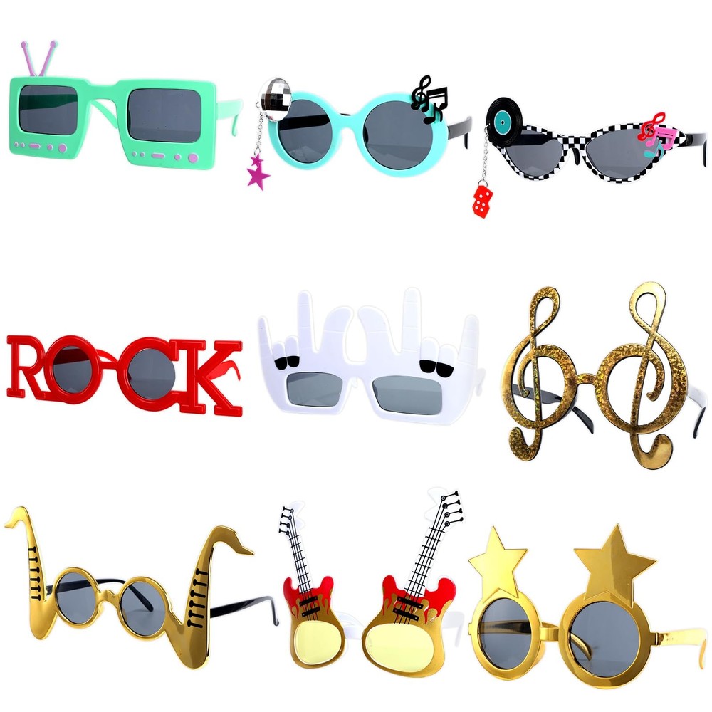 9 Pack Rock Music Funny Sunglasses Decor 80s 90s Music Party Supplies Radio S…