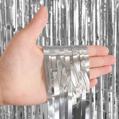 2 PCS Fringe Curtains Backdrops Foil Door Streamers Silver Party Decor